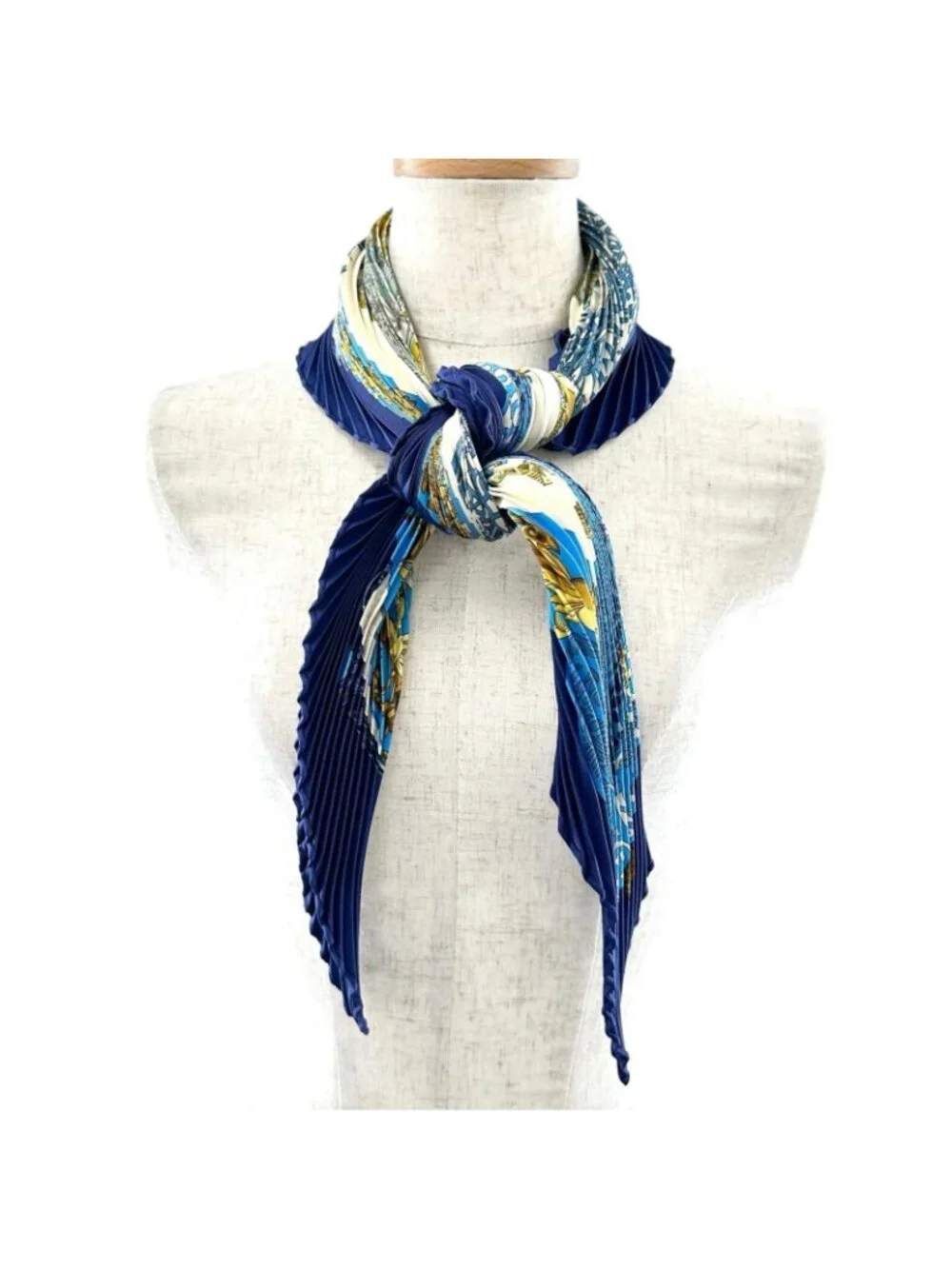 Hermes Pleats L'atlantide Silk Blue Scarf